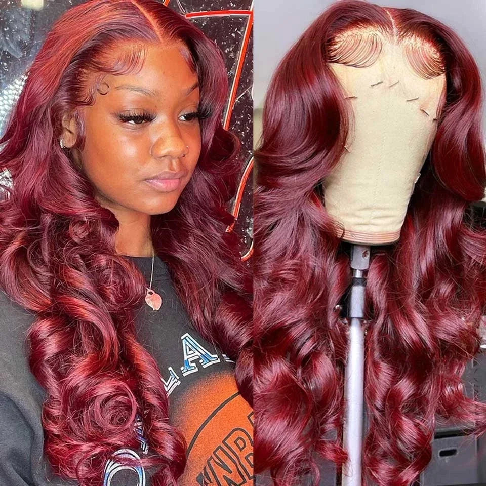 Body Wave 99j Burgundy 13x6 Hd Frontal Human Hair Wig For Women 250% 30 34inch Brazilian Glueless Red Lace Front Wigs On Sale