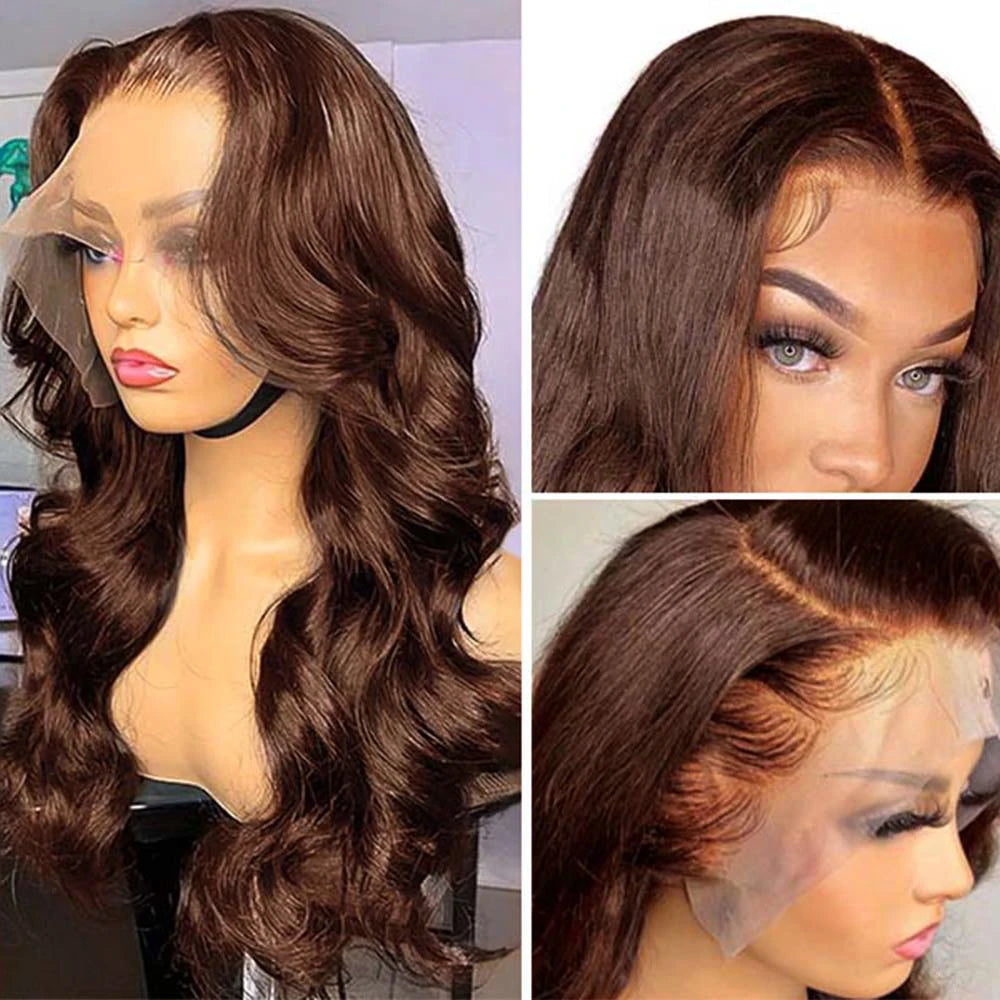 30 Inch Chocolate Brown Body Wave Lace Front Wig Transparent 13x6 HD Lace Frontal Wigs 13x4 Preplucked Colored Human Hair4x4 5x5