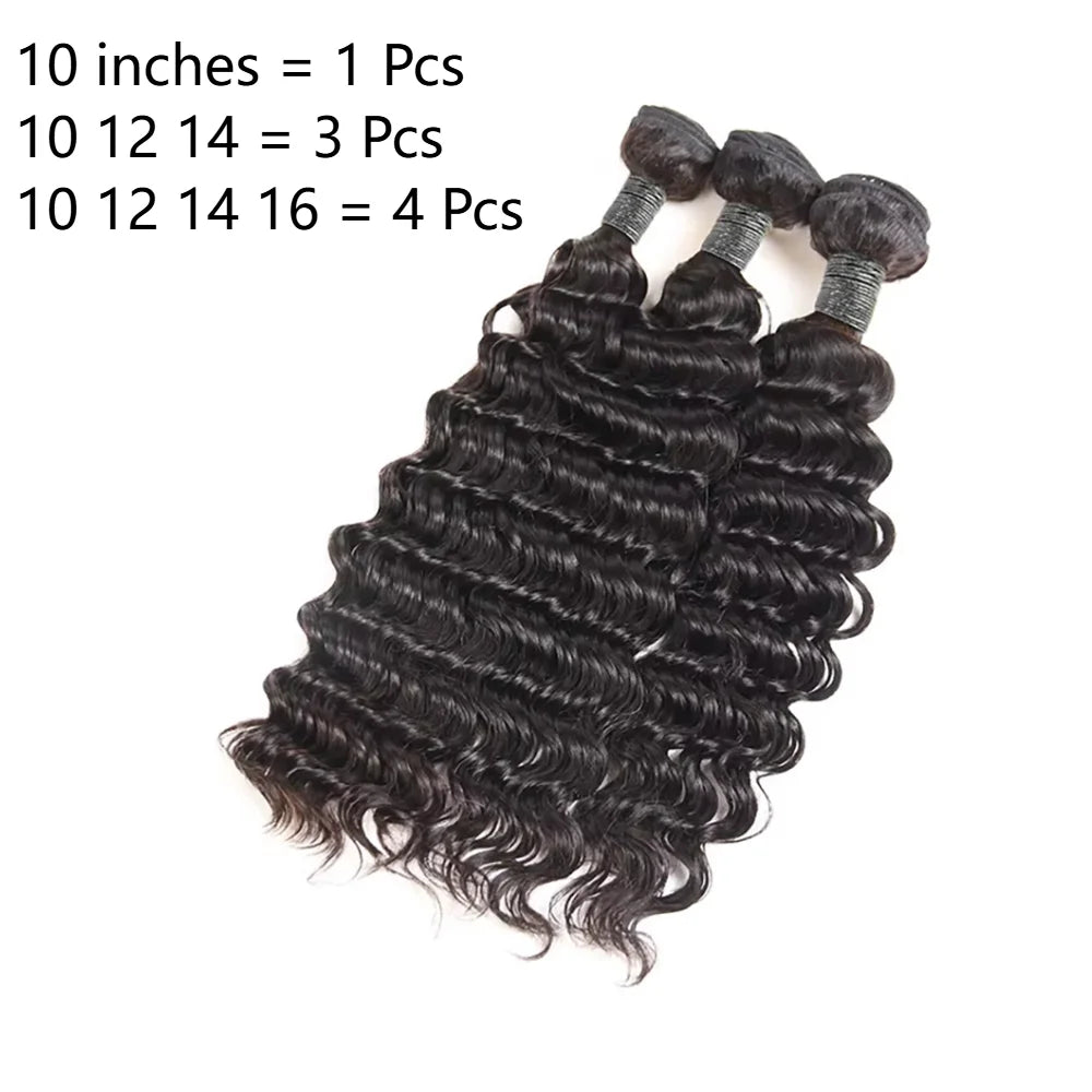 40 Inch Deep Wave Brazilian Human Hair Bundles 1/3/4 PCS Natural Black Unprocessed Remy Hair Extensions Weave Bundles Soft Silky