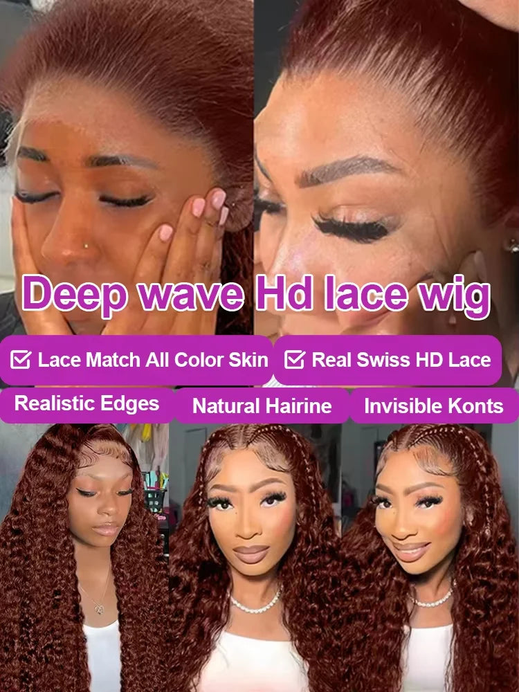 36 38Inch 13x4 HD Lace Frontal Wig Chocolate Brown Water Wave Lace Front Wig Pre Plucked Deep Curly Human Hair Wigs 200 Density