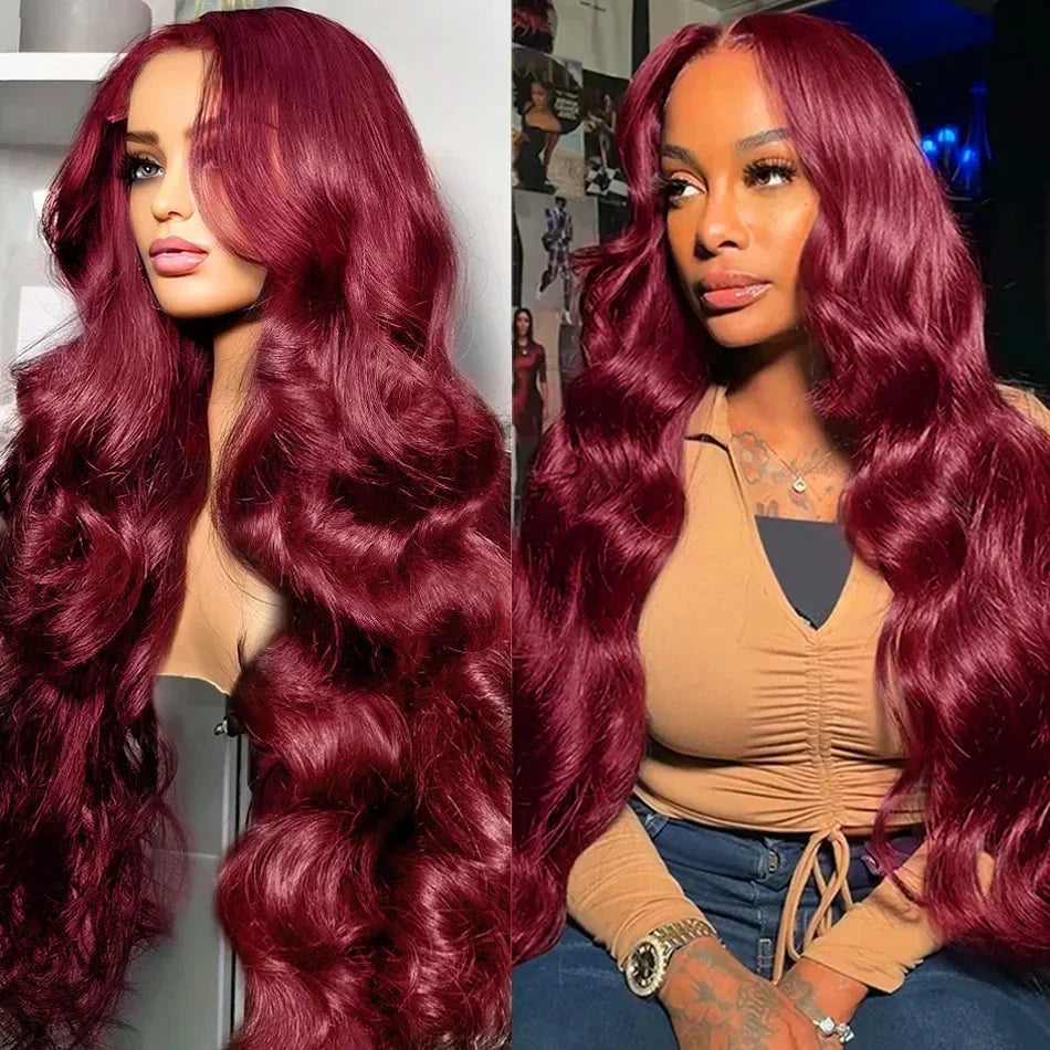 Body Wave 99j Burgundy 13x6 Hd Frontal Human Hair Wig For Women 250% 30 34inch Brazilian Glueless Red Lace Front Wigs On Sale