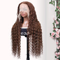 36 38Inch 13x4 HD Lace Frontal Wig Chocolate Brown Water Wave Lace Front Wig Pre Plucked Deep Curly Human Hair Wigs 200 Density