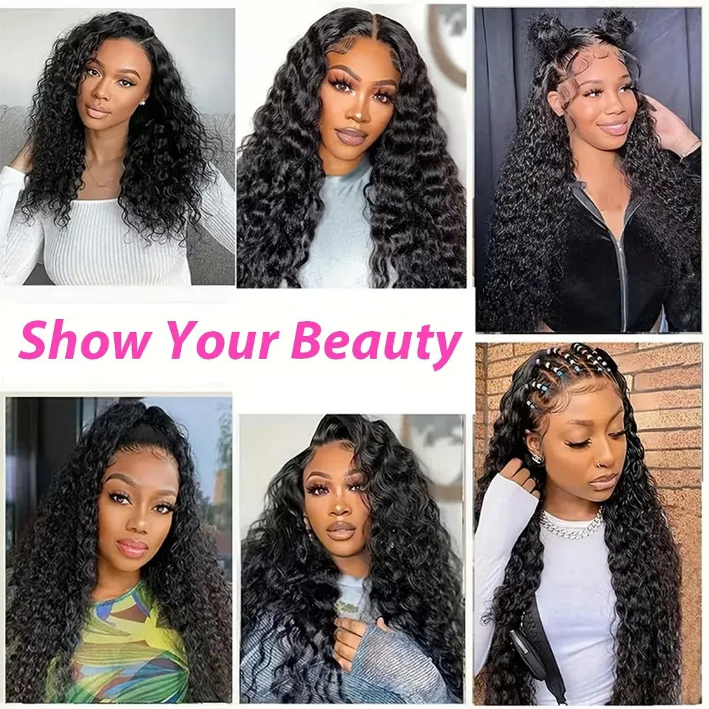 40 Inch 13x6 HD Lace Front Wig 210% Density Deep Wave Human Hair Wig Brazilian Virgin Curly Human Hair Wig For Women 13x4 Lace Frontal Wigs With Baby Hair Pre Plucked Hairline Natural Color
