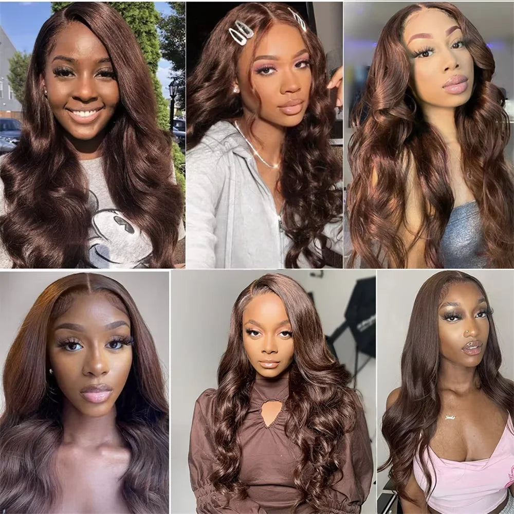 Body Wave Chocolate Brown 13x6 Lace Front Wigs Human Hair Pre Plucked Brazilian Brown Virgin Hair 13x4 HD Frontal Wig 200Density