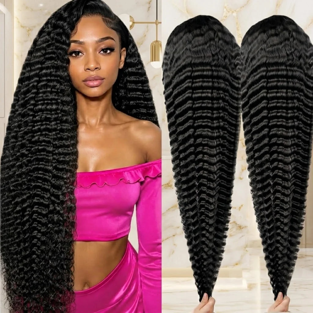40 Inch 13x6 HD Lace Front Wig 210% Density Deep Wave Human Hair Wig Brazilian Virgin Curly Human Hair Wig For Women 13x4 Lace Frontal Wigs With Baby Hair Pre Plucked Hairline Natural Color