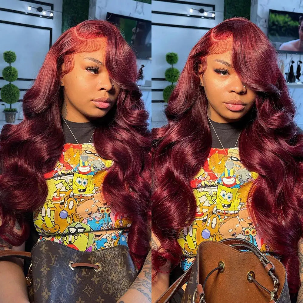 Body Wave 99j Burgundy 13x6 Hd Frontal Human Hair Wig For Women 250% 30 34inch Brazilian Glueless Red Lace Front Wigs On Sale